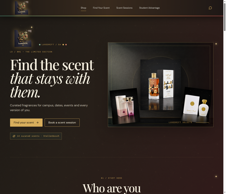 Luxe Dr Fits fragrance discovery website