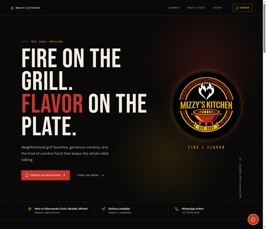 Mizzy’s Kitchen digital menu and ordering website